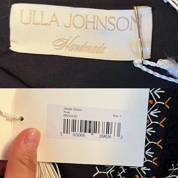 ULLA JOHNSON Anais Mini Dress Ruffle Embroidered V-Neck Black Noir Cotton 2 NWT - Picture 8 of 15